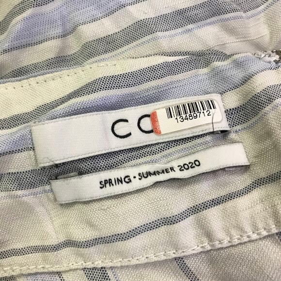 Co High Low Dress L Stripe V-Neck Short Sleeve Pocket Linen Blend Relaxed Maxi - Picture 3 of 7